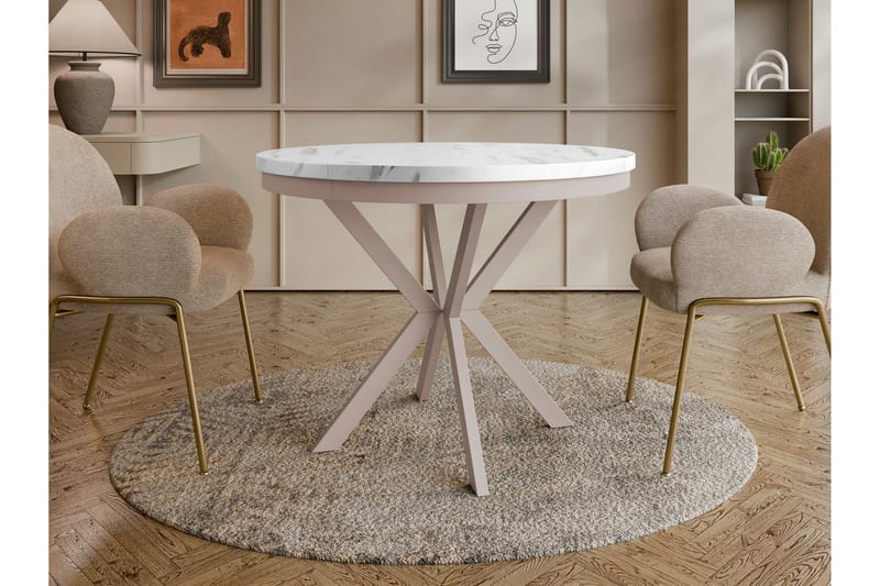 Sereth Matbord 100 cm Rund - Hvit/Beige - Møbler - Bord - Spisebord & kjøkkenbord