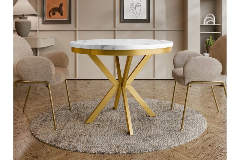 Sereth Matbord 100 cm Rund - Hvit/Gull - Møbler - Bord - Spisebord & kjøkkenbord