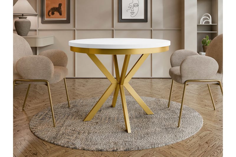 Sereth Matbord 120 cm Rund - Hvit/Gull - Møbler - Bord - Spisebord & kjøkkenbord