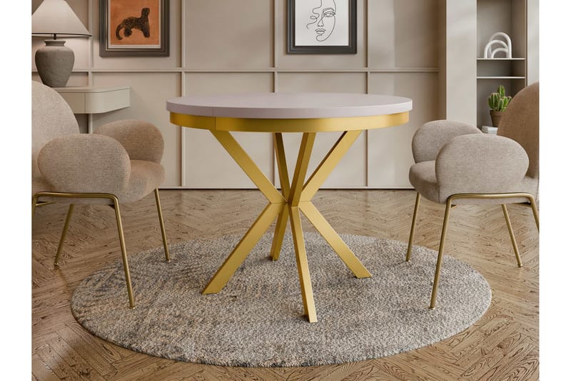 Sereth Matbord 90 cm Rund - Beige/Gull - Møbler - Bord - Spisebord & kjøkkenbord