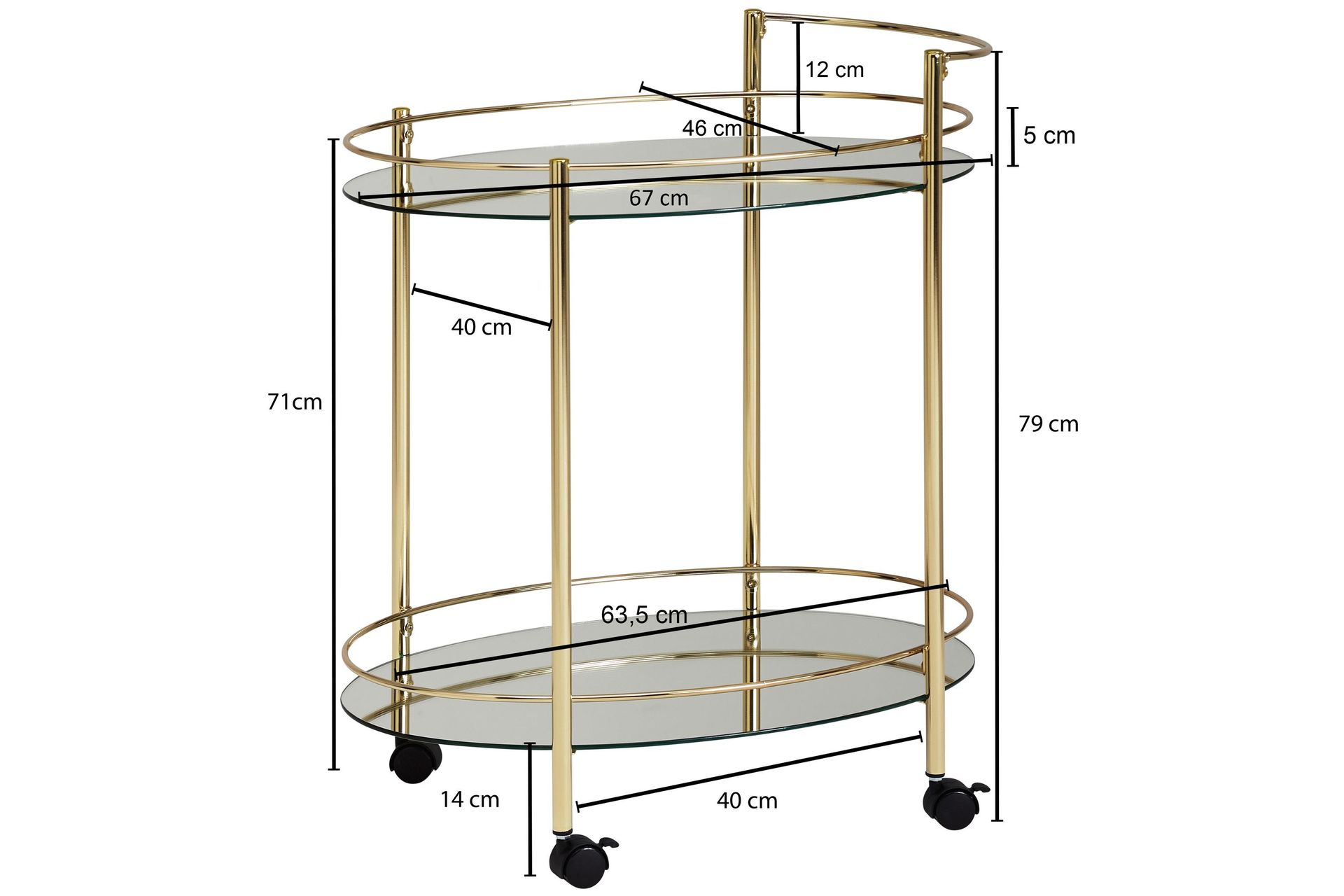 Kenebrew Drinkvogn 67x46 cm - Gull - Møbler - Bord - Serveringsvogn - Drinkvogn