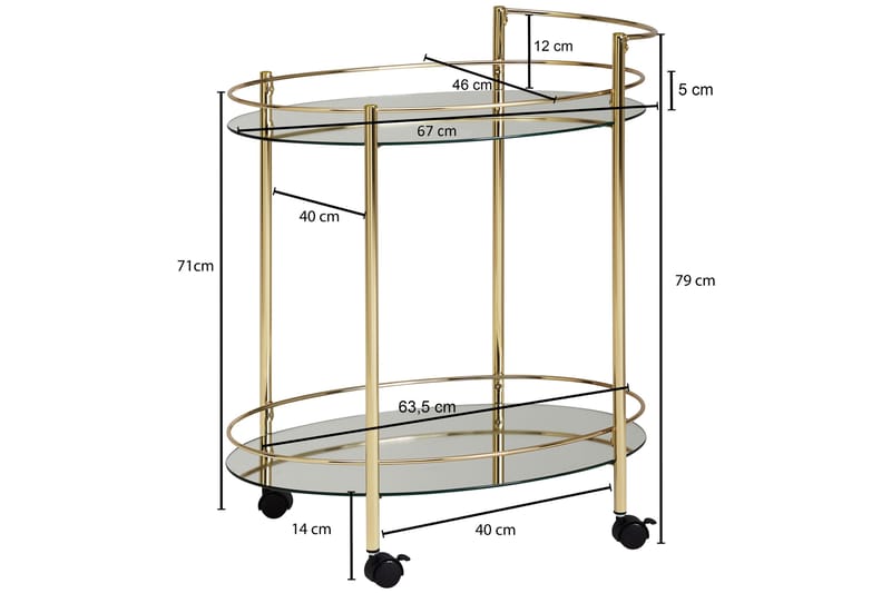 Kenebrew Drinkvogn 67x46 cm - Gull - Møbler - Bord - Serveringsvogn - Drinkvogn
