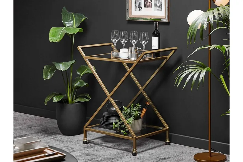 Serveringsvogn glass/Gull IVERA - Gull - Møbler - Bord - Serveringsvogn - Drinkvogn