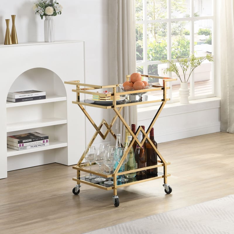 Galeri serveringsvogn 65 cm - Blank gullfarget og svart - Møbler - Bord - Serveringsvogn - Drinkvogn