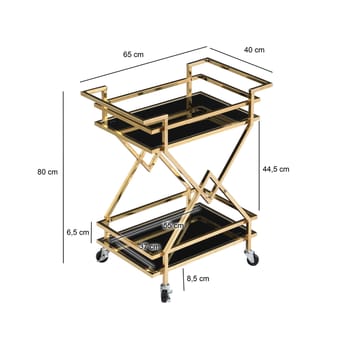 Galeri serveringsvogn 65 cm - Blank gullfarget og svart - Møbler - Bord - Serveringsvogn - Drinkvogn
