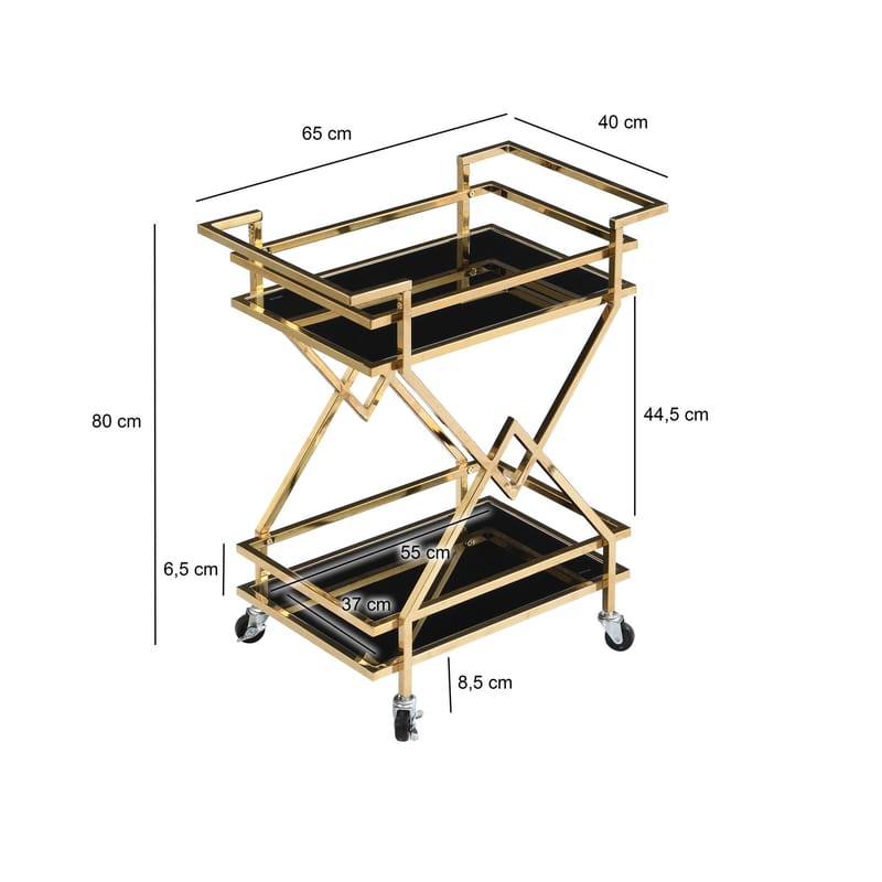 Galeri serveringsvogn 65 cm - Blank gullfarget og svart - Møbler - Bord - Serveringsvogn - Drinkvogn