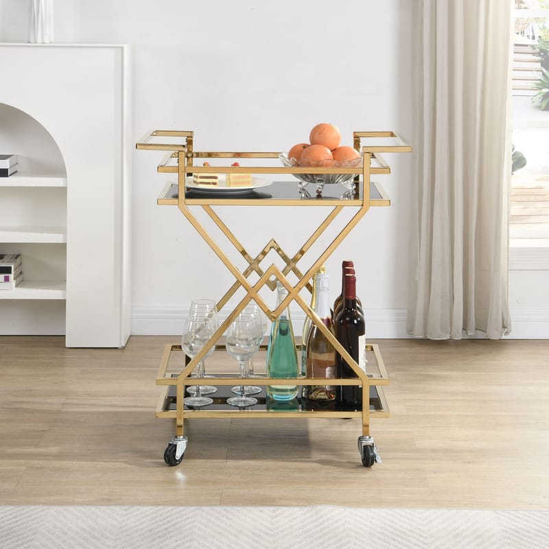 Galeri serveringsvogn 65 cm - Blank gullfarget og svart - Møbler - Bord - Serveringsvogn - Drinkvogn