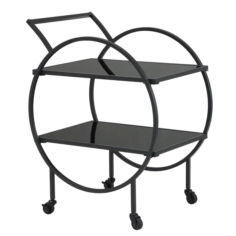 Galira serveringsvogn 46 cm, Matt svart med svart speilglass