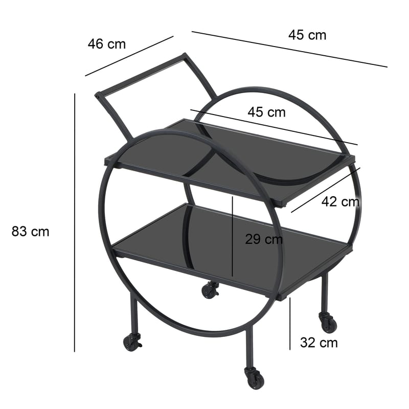 Galira serveringsvogn 46 cm - Matt svart med svart speilglass - Møbler - Bord - Serveringsvogn - Drinkvogn