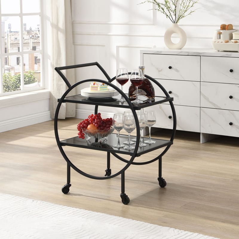 Galira serveringsvogn 46 cm - Matt svart med svart speilglass - Møbler - Bord - Serveringsvogn - Drinkvogn