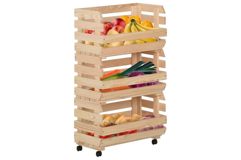Grønnsakstralle 37x30x80 cm heltre furu - Brun - Møbler - Bord - Serveringsvogn - Rullebord & rullevogn
