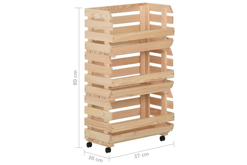 Grønnsakstralle 37x30x80 cm heltre furu - Brun - Møbler - Bord - Serveringsvogn - Rullebord & rullevogn