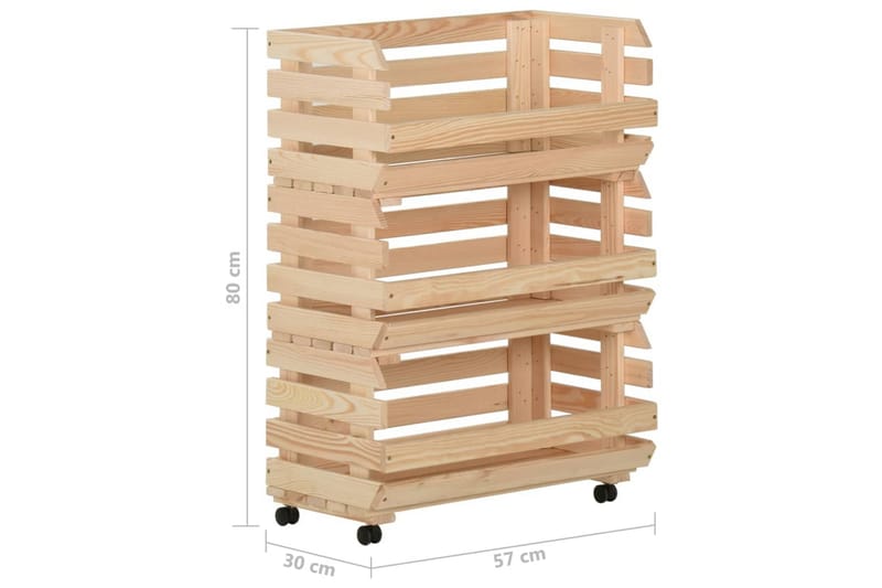 Grønnsakstralle 57x30x80 cm heltre furu - Brun - Møbler - Bord - Serveringsvogn - Rullebord & rullevogn
