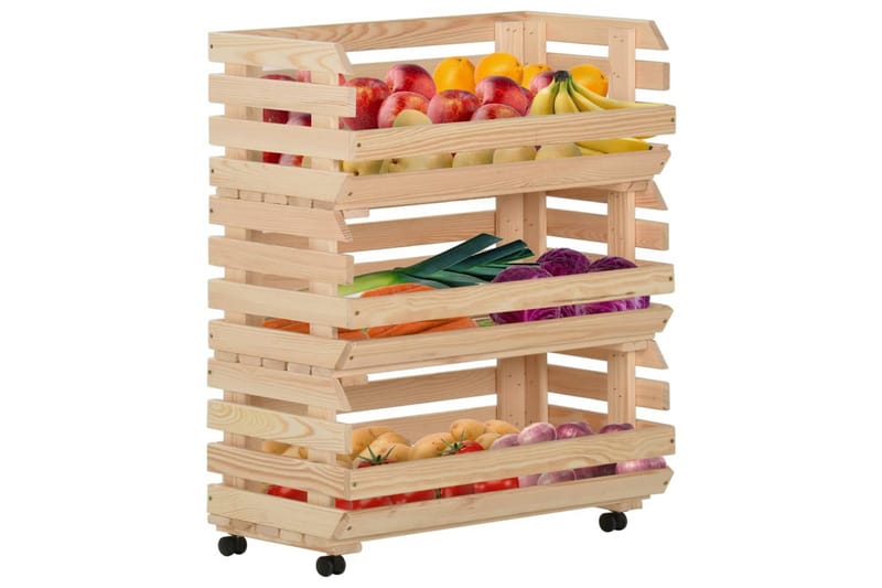 Grønnsakstralle 77x30x80 cm heltre furu - Brun - Møbler - Bord - Serveringsvogn - Kjøkkenvogn & kjøkkentralle