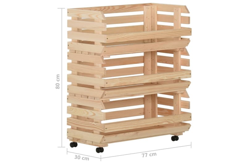 Grønnsakstralle 77x30x80 cm heltre furu - Brun - Møbler - Bord - Serveringsvogn - Kjøkkenvogn & kjøkkentralle