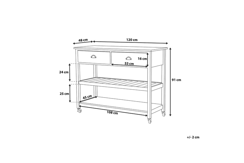 Navarino Serveringsvogn 48 | 120 cm - Hvit - Møbler - Bord - Serveringsvogn - Kjøkkenvogn & kjøkkentralle