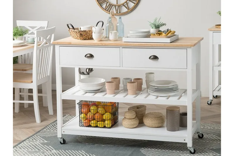 Navarino Serveringsvogn 48 | 120 cm - Hvit - Møbler - Bord - Serveringsvogn - Kjøkkenvogn & kjøkkentralle