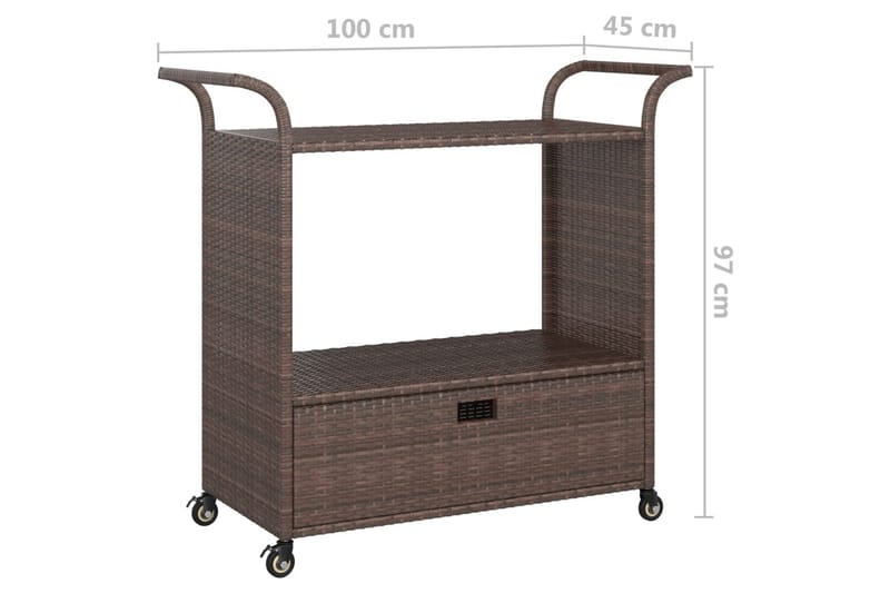 Serveringsvogn med skuff brun 100x45x97 cm polyrotting - Brun - Møbler - Bord - Serveringsvogn - Kjøkkenvogn & kjøkkentralle