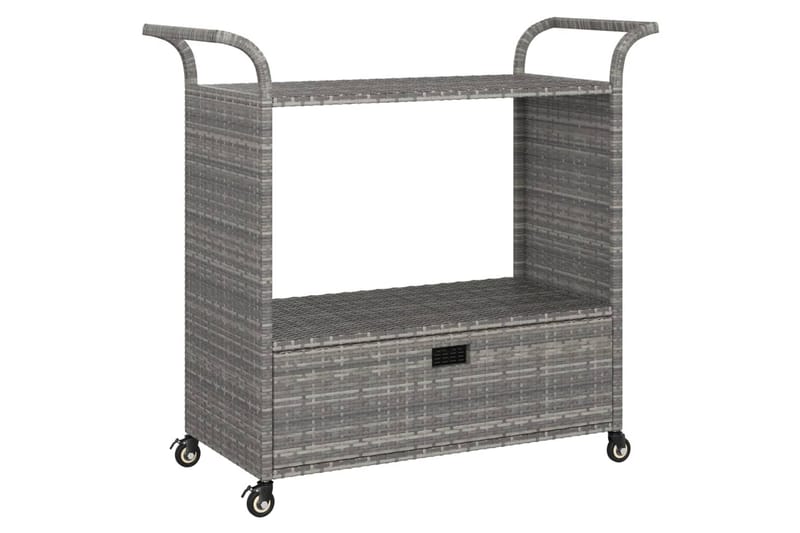 Serveringsvogn med skuff grå 100x45x97 cm polyrotting - Grå - Møbler - Bord - Serveringsvogn - Kjøkkenvogn & kjøkkentralle