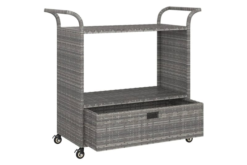 Serveringsvogn med skuff grå 100x45x97 cm polyrotting - Grå - Møbler - Bord - Serveringsvogn - Kjøkkenvogn & kjøkkentralle
