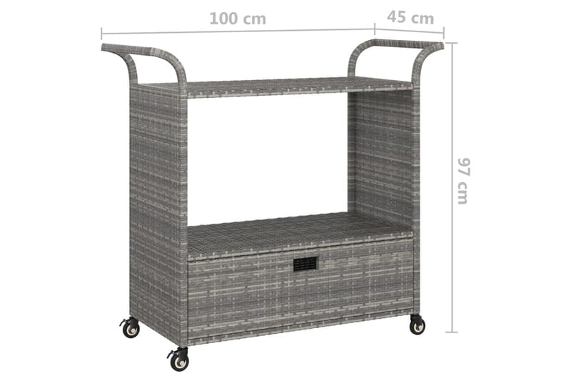 Serveringsvogn med skuff grå 100x45x97 cm polyrotting - Grå - Møbler - Bord - Serveringsvogn - Kjøkkenvogn & kjøkkentralle