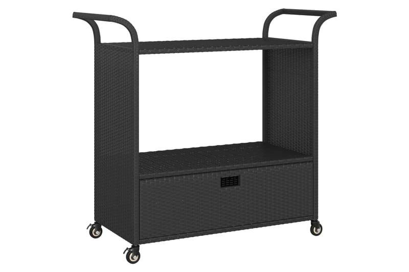 Serveringsvogn med skuff svart 100x45x97 cm polyrotting - Svart - Møbler - Bord - Serveringsvogn - Kjøkkenvogn & kjøkkentralle