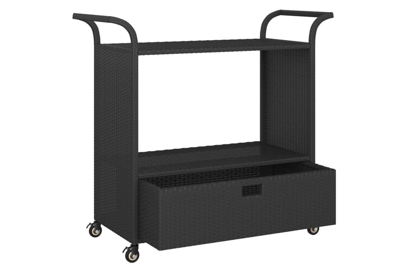 Serveringsvogn med skuff svart 100x45x97 cm polyrotting - Svart - Møbler - Bord - Serveringsvogn - Kjøkkenvogn & kjøkkentralle