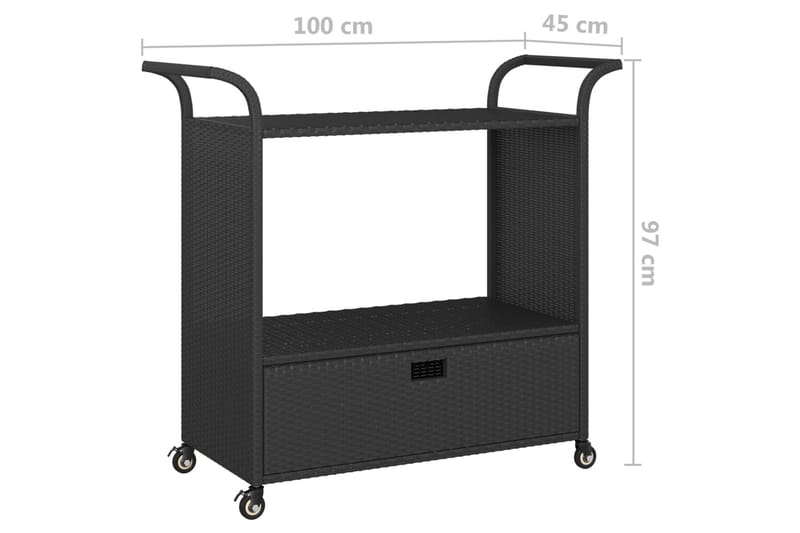 Serveringsvogn med skuff svart 100x45x97 cm polyrotting - Svart - Møbler - Bord - Serveringsvogn - Kjøkkenvogn & kjøkkentralle