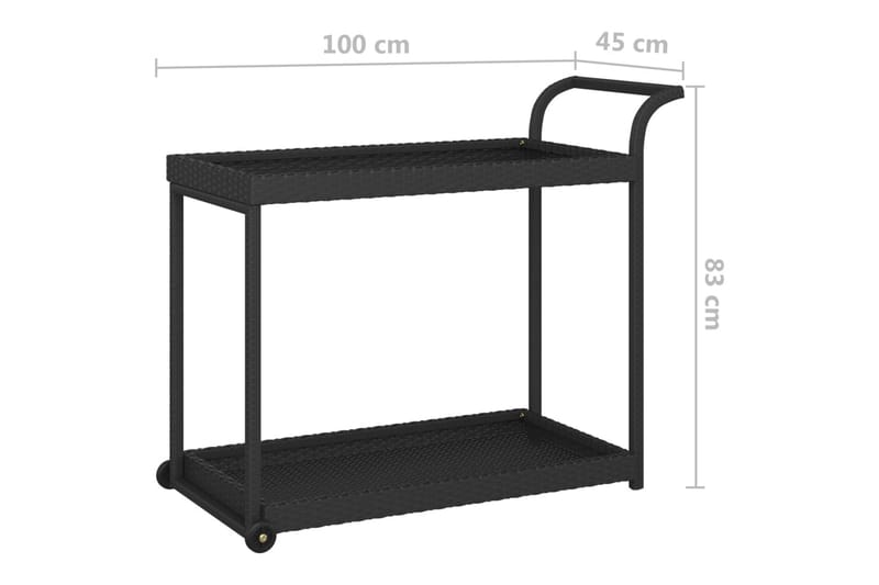 Serveringsvogn svart 100x45x83 cm polyrotting - Svart - Møbler - Bord - Serveringsvogn - Kjøkkenvogn & kjøkkentralle
