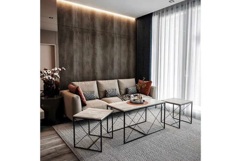 Settborder Sofabordsett Defneia Ljusgrå,Svart - Møbler - Bord - Sofabord