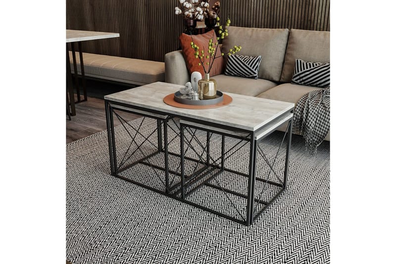 Settborder Sofabordsett Defneia Ljusgrå,Svart - Møbler - Bord - Sofabord