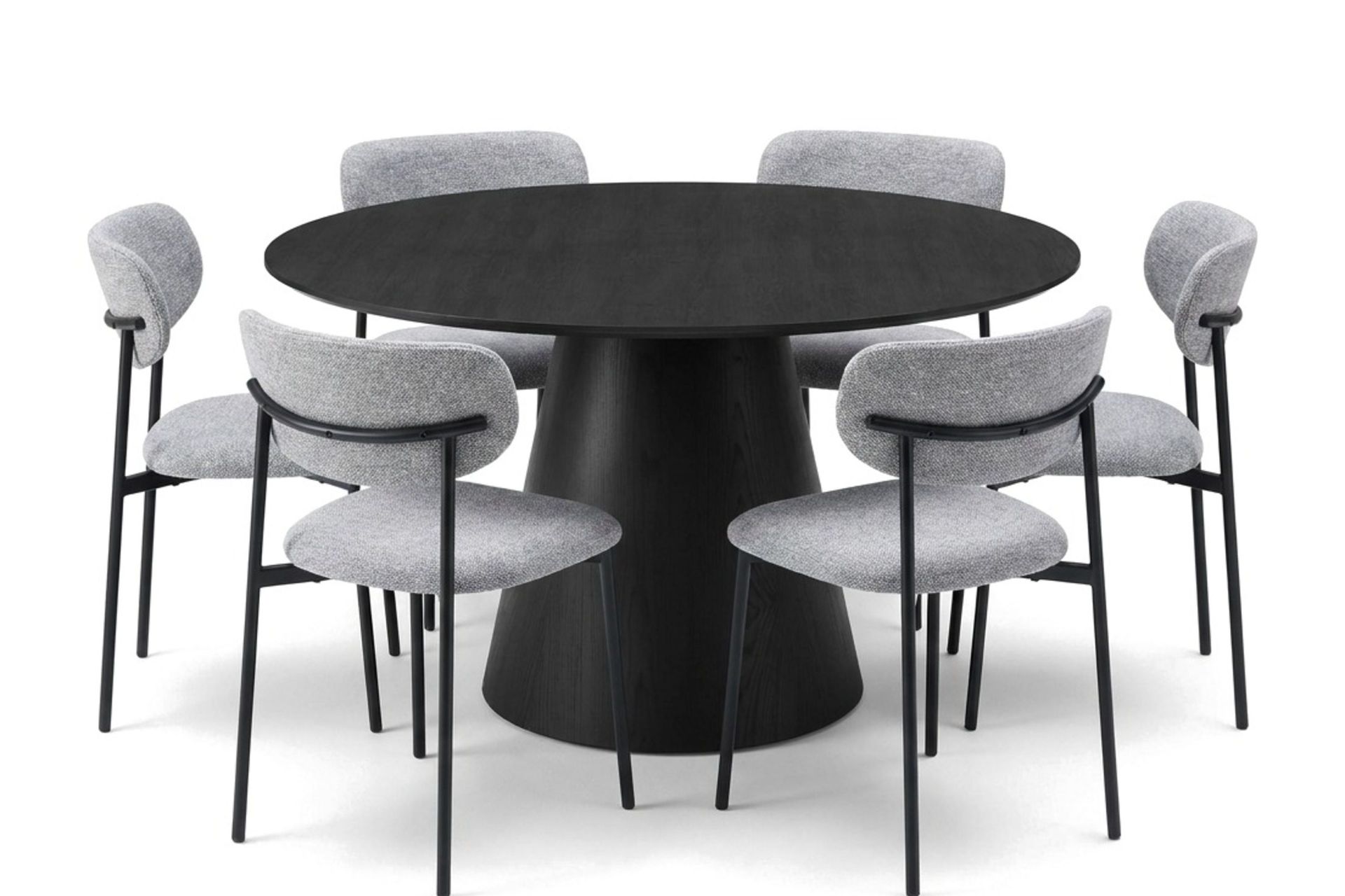 Siena rund spisegruppe 130 cm med 6 Lucy spisestoler - Svartbeiset eik