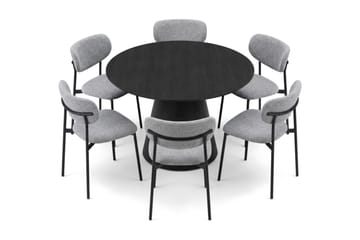 Siena rund spisegruppe 130 cm med 6 Lucy spisestoler - Svartbeiset eik - Møbler - Bord - Spisegrupper