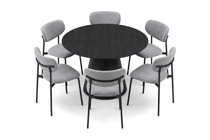 Siena rund spisegruppe 130 cm med 6 Lucy spisestoler - Svartbeiset eik - Møbler - Bord - Spisegrupper
