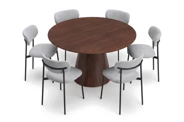 Siena rund spisegruppe 130 cm med 6 Lucy spisestoler - Valnøtt - Møbler - Bord - Spisegrupper