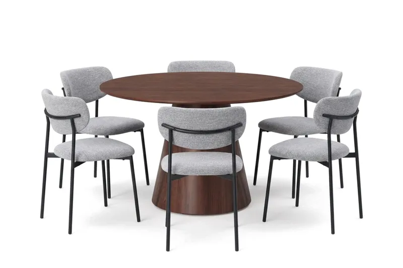 Siena rund spisegruppe 130 cm med 6 Lucy spisestoler, Valnøtt