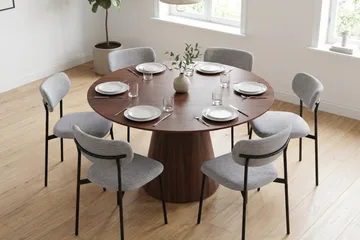 Siena rund spisegruppe 130 cm med 6 Lucy spisestoler - Valnøtt - Møbler - Bord - Spisegrupper