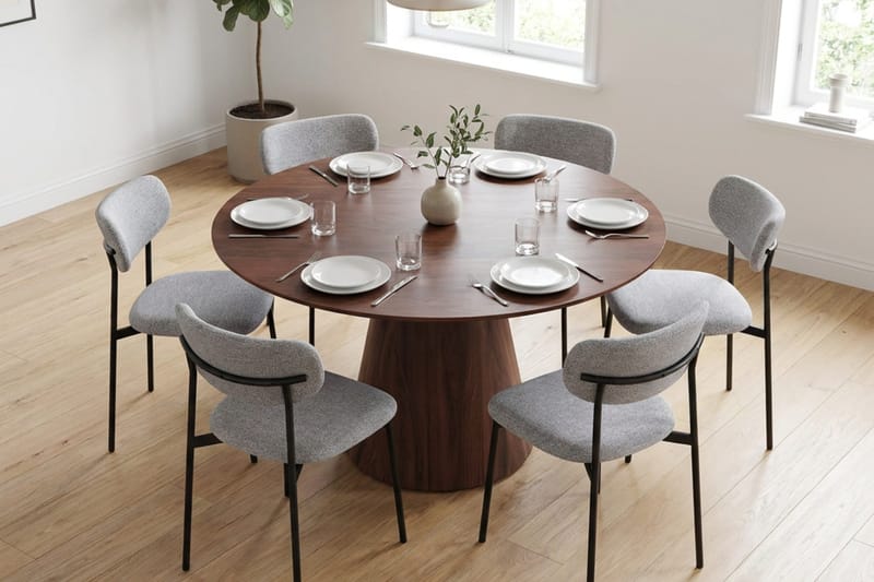 Siena rund spisegruppe 130 cm med 6 Lucy spisestoler - Valnøtt - Møbler - Bord - Spisegrupper