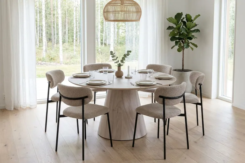 Siena Rundt Spisebord 130 cm Finer - Hvitpigmentert - Møbler - Bord - Spisebord & kjøkkenbord
