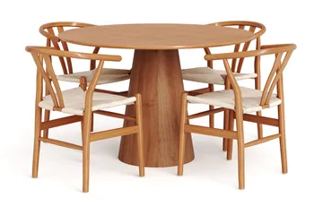 Siena Rundt Spisegruppe 110 cm – Spisebord med 4 Dastoori Spisestoler i Tre med Eketre-utseende - Natur - Møbler - Bord - Spisegrupper