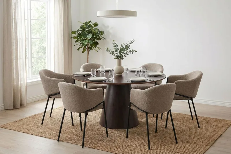 Siena Spisebord Rundt 130 cm Finér - Mørkebrun røkt eik - Møbler - Bord - Spisebord & kjøkkenbord