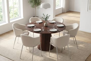 Siena spisegruppe, rund 150 cm, med 6 Filip spisestoler - Valnøtt - Møbler - Bord - Spisegrupper