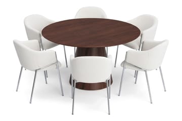 Siena spisegruppe, rund 150 cm, med 6 Filip spisestoler - Valnøtt - Møbler - Bord - Spisegrupper