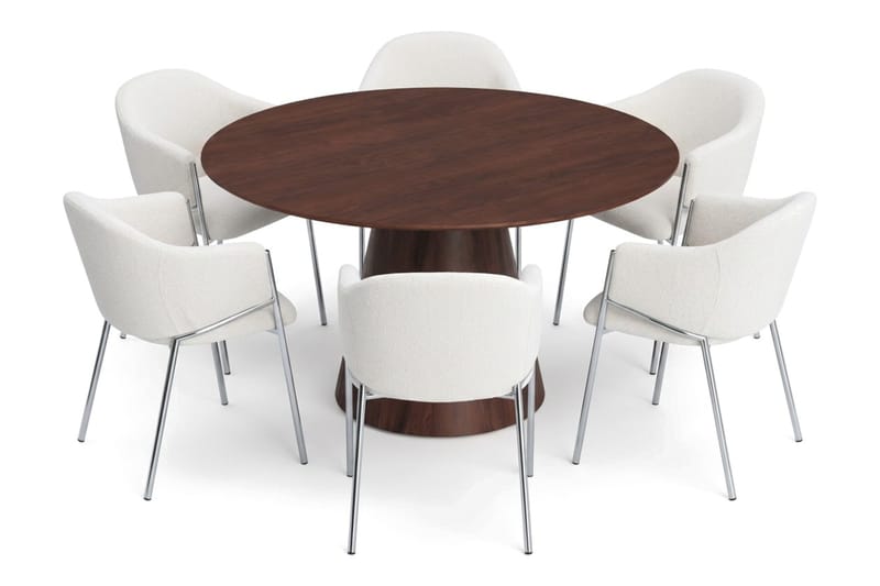 Siena spisegruppe, rund 150 cm, med 6 Filip spisestoler - Valnøtt - Møbler - Bord - Spisegrupper