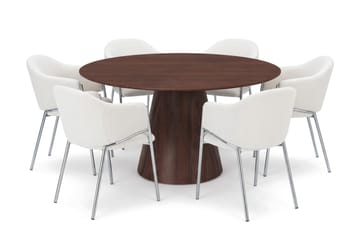 Siena spisegruppe, rund 150 cm, med 6 Filip spisestoler - Valnøtt - Møbler - Bord - Spisegrupper