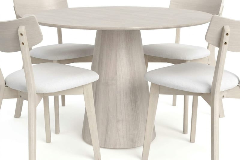 Siena spisegruppe 110 cm rund hvitlasert med 4 Amelia spisestoler med pute - Hvitlasert/Beige - Møbler - Bord - Spisegrupper