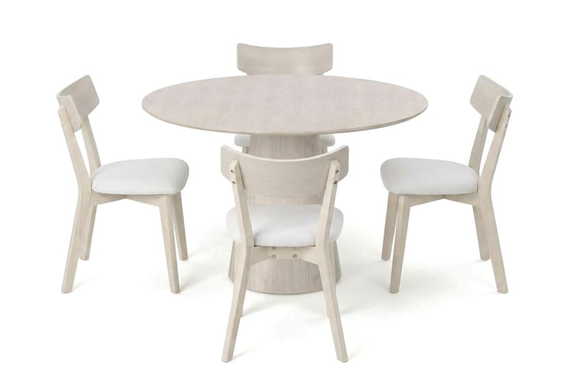 Siena spisegruppe 110 cm rund hvitlasert med 4 Amelia spisestoler med pute - Hvitlasert/Beige - Møbler - Bord - Spisegrupper
