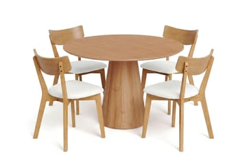 Siena spisegruppe 110 cm rund i eik med 4 Amelia spisestoler med pute - Eik - Møbler - Bord - Spisegrupper