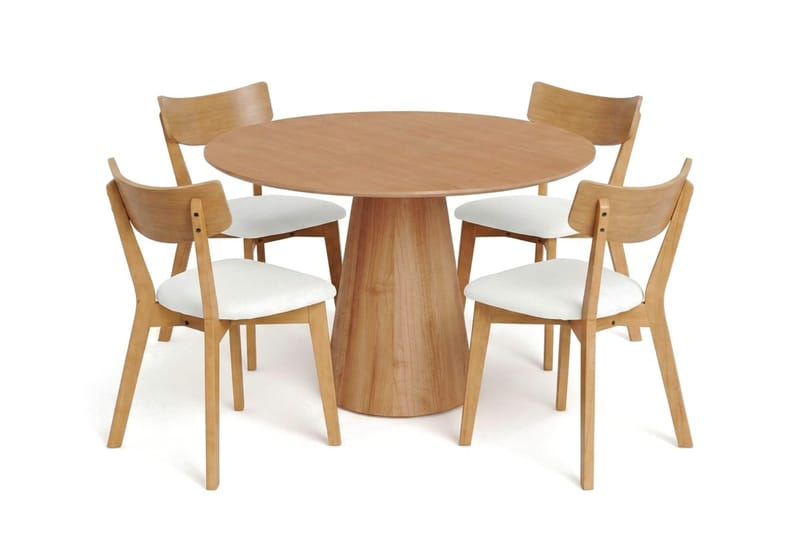 Siena spisegruppe 110 cm rund i eik med 4 Amelia spisestoler med pute - Eik/Beige - Møbler - Bord - Spisegrupper