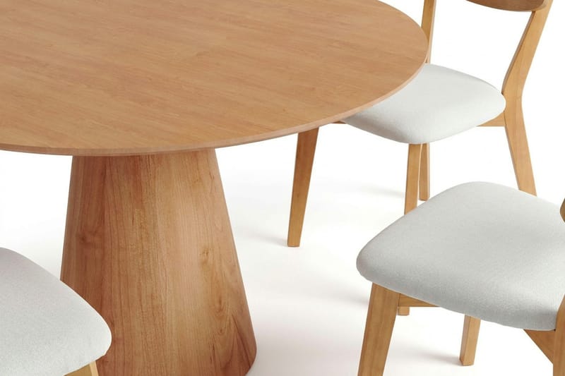 Siena spisegruppe 110 cm rund i eik med 4 Amelia spisestoler med pute - Eik/Beige - Møbler - Bord - Spisegrupper